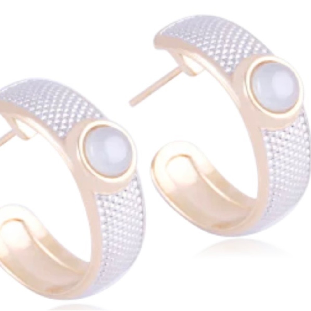 18K Yellow gold plated earrings with light blue Quartz